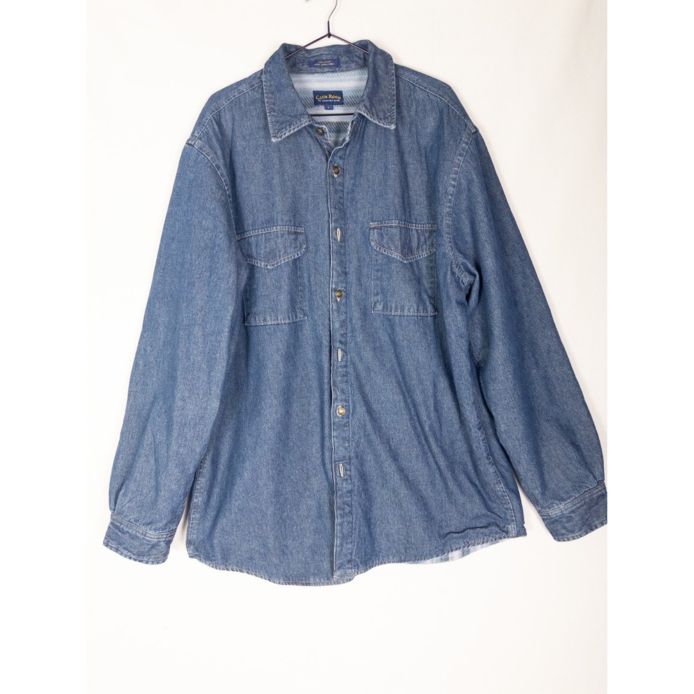 Denim Fleece Shacket Mens L Blue Dark Wash Button Up Club Room‎ Winter